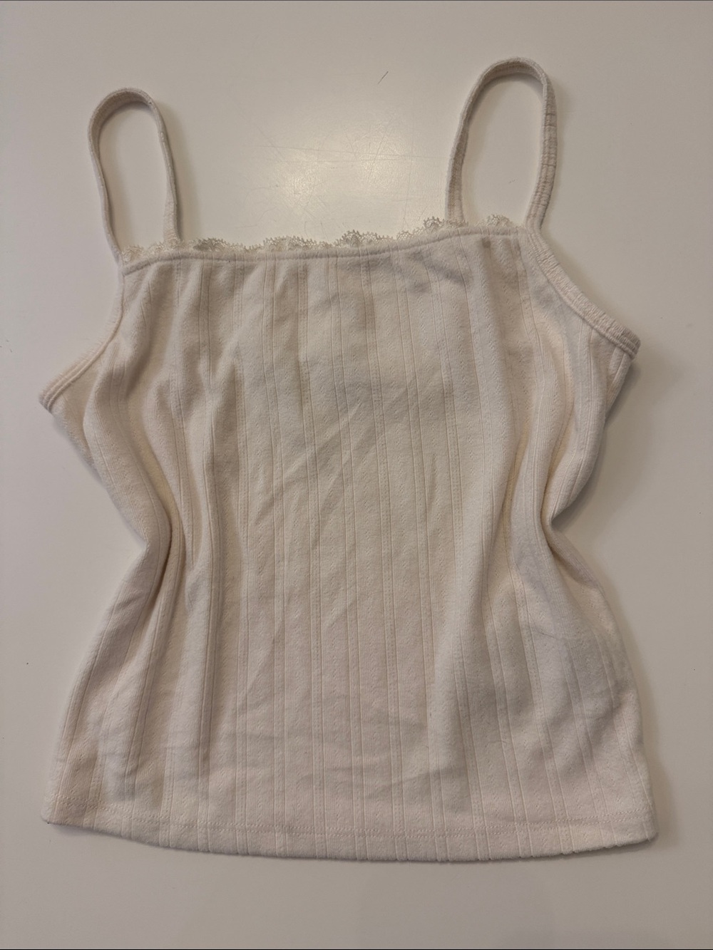 Abercrombie Cream Ribbed Lace-Trim Tank Top